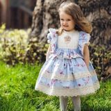 Hly Karol Tasarım Mavilim Dantelli Vintage Kız Bebek Elbisesi,Doğum günü , fotoğraf çekim elbisesi,0-12 Yaşa Uygun - 10 Yaş