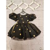 Hly Karol Tasarım Siyah Puantiyeli Vintage Kız Bebek Elbise - 10 Yaş