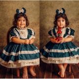 Hly Karol Tasarım Yeşil Krem Vintage Kız Bebek Elbisesi, Özel Dikim Kız Çocuk Elbisesi, Doğum günü elbisesi, fotoğraf - 2 Yaş