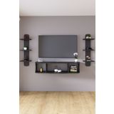 HMC DECOR 120cm Ayaksız Duvara Monteli Tv Ünitesi Ve 2 Adet 90cm Uzunluk Duvar Rafı Antrasit Gri