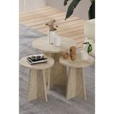 HMC Decor 3'lü Mantar Zigon Sehpa Takımı Yuvarlak Tasarım Suntalam Malzemeden 44 cm Derinlik ve 47 cm Yükseklik - Traverten