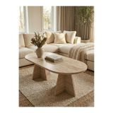 HMC DECOR Modern Oval Salon Sehpası -Traverten Görünüm