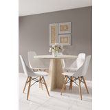 HMC DECOR Modern Yuvarlak 90cm Yemek Masası-Mutfak Masası Traverten (SANDALYELER TEMSİLİDİR)