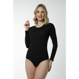 HMD 3011 Kadın Uzun Kollu Çıtçıtlı Body, Pamuk, Siyah, M Beden