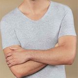 Hmd Gri Melanj 3lü Paket Erkek Derin V Yaka Kısa Kollu Lycralı Gri Melanj T-Shirt EDY712-713G - XL
