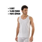 Hmd%100 Pamuk 6'lı Erkek Beyaz Suprem Askılı Atlet, XL