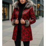 HMO Store Rose Luxry Premium Hakiki Kürk Hakiki Deri Ceket - Kırmızı