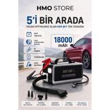 HMO Store Yolda Kalmaya Son! 5'i 1 Arada Çok Fonksiyonlu Araç Kiti: Akü Takviye, 160 PSI Kompresör, Araç Süpürgesi, 18000 mAh Powerbank ve El Feneri