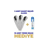 HMP Metal Maket Bıçağı 3 Adet + 10 Adet Yedek Bıçak Ucu Hediyeli
