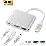 Hmxplus Macbook 3 In 1 Type-C To Hdmı USB 3.0 Çevirici Dönüştürücü Adaptör - Gri