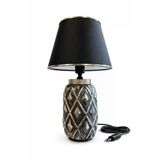 HMY Design Seramik Abajur Siyah Kumaş Başlıklı Dekoratif Masa Lambası - Modern Komodin Lambası - E27 Duy - Salon, Yatak Odası, Oturma Odası ve Ofis İçin El Yapımı Tasarım Abajur