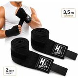 HN Sport Boks Bandajı 3.5 m (2 Adet) Siyah El Bandajı Bilek Destekleyici Koruyucu | Fitness, Kick Boks, Muay Thai, Crossfit - 350 cm