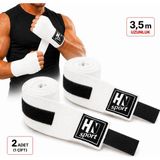 HN Sport Boks Kick Boks Muay Thai Wushu Sanda Tüm Sporlar Için El Bandajı 3,5 M. X 2 Adet Elastik Boks Bandajı - Beyaz - 350 cm
