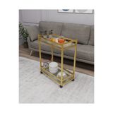 HNC HOME Çok Amaçlı Tekerlekli Sunum Servis Arabası Yan Sehpa Cam Raflı Gold Metal İskeletli Servant