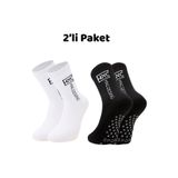 HNC Sport 2'Li Siyah Beyaz Kaydırmaz Silikonlu Taban Nefes Alan Premium Futbol Fitness Koşu Sporcu Çorap