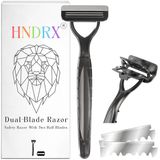 Hndrx® Erkek Güvenli Tıraş Makinesi Kadın Çift Bıçaklı Sistem Paslanmaz Çelik Islak Tıraş Makinesi, Döner Başlıklı, 20 Japon Tıraş Bıçağı Dahil (Obscura Siyah)