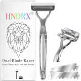 Hndrx® Tıraş Bıçağı Erkek Tıraş Bıçağı Kadın Çift Bıçak Sistemi, Döner Başlıklı Paslanmaz Çelik Islak Tıraş Makinesi, 20 Japon Tıraş Bıçağı Dahil (Luminis Steel)