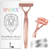 Hndrx® Tıraş Bıçağı Erkek Tıraş Bıçağı Kadın Çift Bıçak Sistemi, Döner Başlıklı Paslanmaz Çelik Islak Tıraş Makinesi, 20 Japon Tıraş Bıçağı Dahil (Rosea Elegans)