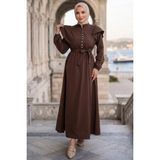 Hnt Hayrunnisa Inci Düğme Detaylı Fırfırlı Tesettür Elbise Acı Kahve HNT0317 - 40