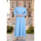 Hnt Hayrunnisa Inci Düğme Detaylı Fırfırlı Tesettür Elbise Bebe Mavisi HNT0317 - 42
