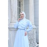 HNT Hayrunnisa Tesettür Fırfır Detaylı Kuşaklı Terikoton Elbise Bebe Mavisi HNT0313
