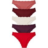 Hnx 5'li Dalgalı Lazer Kesim Interlok Slip Kadın Külot - Karışık - Bordo