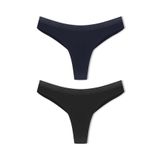 HNX UNDERWEAR 2'li Micro Lazer Kesim Petek Lastik Hayalet String Kadın Tanga Külot Lacivert-Siyah XL hnxNM8050