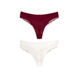 HNX UNDERWEAR 2'li Mikro Kumaş Lazer Kesim Arkası Dantel Detaylı String Tanga Kadın Külot Bordo-ekru L hnxNM7282