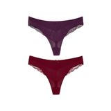 HNX UNDERWEAR 2'li Mikro Kumaş Lazer Kesim Arkası Dantel Detaylı String Tanga Kadın Külot Bordo-Mor M hnxNM7264