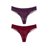 HNX UNDERWEAR 2'li Mikro Kumaş Lazer Kesim Arkası Dantel Detaylı String Tanga Kadın Külot Bordo-Mor XL hnxNM7259