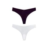 HNX UNDERWEAR 2'li Mikro Kumaş Lazer Kesim Arkası Dantel String Tanga Kadın Külot Beyaz-Mor XL hnxNM7099