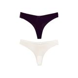 HNX UNDERWEAR 2'li Mikro Kumaş Lazer Kesim Arkası Dantel String Tanga Kadın Külot Ekru-Mor XL hnxNM7121