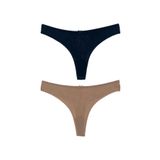 HNX UNDERWEAR 2'li Mikro Kumaş Lazer Kesim Arkası Dantel String Tanga Kadın Külot Lacivert-Kahve XL hnxNM7123