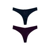 HNX UNDERWEAR 2'li Mikro Kumaş Lazer Kesim Arkası Dantel String Tanga Kadın Külot Lacivert-Mor L hnxNM7116