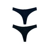 HNX UNDERWEAR 2'li Mikro Kumaş Lazer Kesim Arkası Dantel String Tanga Kadın Külot Lacivert-Siyah M hnxNM7135