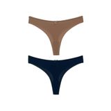 HNX UNDERWEAR 2'li Mikro Kumaş Lazer Kesim Hayalet String Tanga Kadın Külot Lacivert-Kahve L hnxNM6940