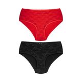 HNX UNDERWEAR 2'li Önü Çift Kat Astarlı Dantel Arkası Pamuklu Büyük Beden Kadın Külot Kırmızı Siyah 3XL hnxNM3152