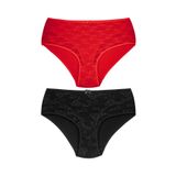 HNX UNDERWEAR 2'li Önü Çift Kat Astarlı Dantel Arkası Pamuklu Büyük Beden Kadın Külot Kırmızı Siyah 5XL hnxNM3149