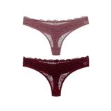 HNX UNDERWEAR 2'li Önü Dantel Arkası Çift Kat Pamuklu Tanga Kadın Külot Pudra Mor XL hnxNM7601