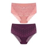 HNX UNDERWEAR 2'li Önü ve Arkası Dantelli Büyük Beden Pamuklu Bato Kadın Külot Mor Vizon 6XL hnxNM2372