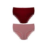 HNX UNDERWEAR 2'li Pamuklu Dantel Detaylı Yüksek Bel Büyük Beden Kaşkorse Kadın Külot Bordo-Vizon L hnxNM2946