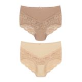 HNX UNDERWEAR 2'li Pamuklu Ön Arka V Dantel Yüksek Bel Büyük Beden Kadın Külot Kahve-Ekru-Ten 3XL hnxNM2571