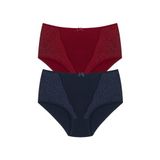HNX UNDERWEAR 2'li Yüksek Bel Büyük Beden Dantel Detaylı Pamuklu Bato Kadın Külot Lacivert Bordo 3XL hnxNM2837