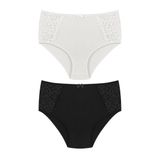 HNX UNDERWEAR 2'li Yüksek Bel Büyük Beden Yanları Dantel Detaylı Pamuklu Bato Kadın Külot Siyah Ekru 2XL hnxNM2248