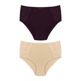 HNX UNDERWEAR 2'li Yüksek Bel Büyük Beden Yanları Dantel Detaylı Pamuklu Bato Kadın Külot Ten Mor 4XL hnxNM2234