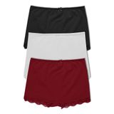 HNX UNDERWEAR 3'lü Dantel Detaylı Pamuklu Kadın Tayt Şort Siyah-Beyaz-Bordo XL hnxNM6328