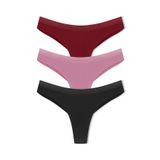 HNX UNDERWEAR 3'lü Micro Lazer Kesim Petek Lastik Hayalet String Kadın Tanga Külot Mor-Siyah-Macenta XL hnxNM8072