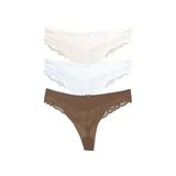 HNX UNDERWEAR 3'lü Mikro Kumaş Lazer Kesim Arkası Dantel Detaylı String Tanga Kadın Külot Kahve-Beyaz-Ekru L hnxNM7381