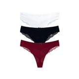 HNX UNDERWEAR 3'lü Mikro Kumaş Lazer Kesim Arkası Dantel Detaylı String Tanga Kadın Külot Siyah-Bordo-Beyaz M hnxNM7403