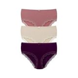 HNX UNDERWEAR 3'lü Pamuklu Dantel Detaylı Yüksek Bel Büyük Beden Kaşkorse Kadın Külot Vizon-Ekru-Mor L hnxNM2978